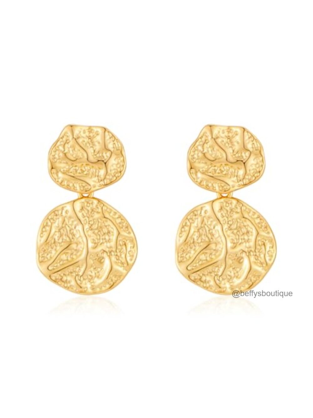 Gold Hammered Dangle Earrings for Women Modern Geometric Round Statement